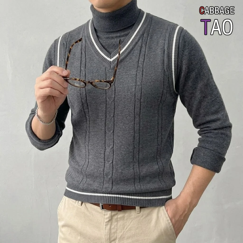 Mens Solid Color Knitted Sweater Vest Breathable Patchwork Pullover Warm Casual Fashion Tank Tops All Seasons Knitwear for Men