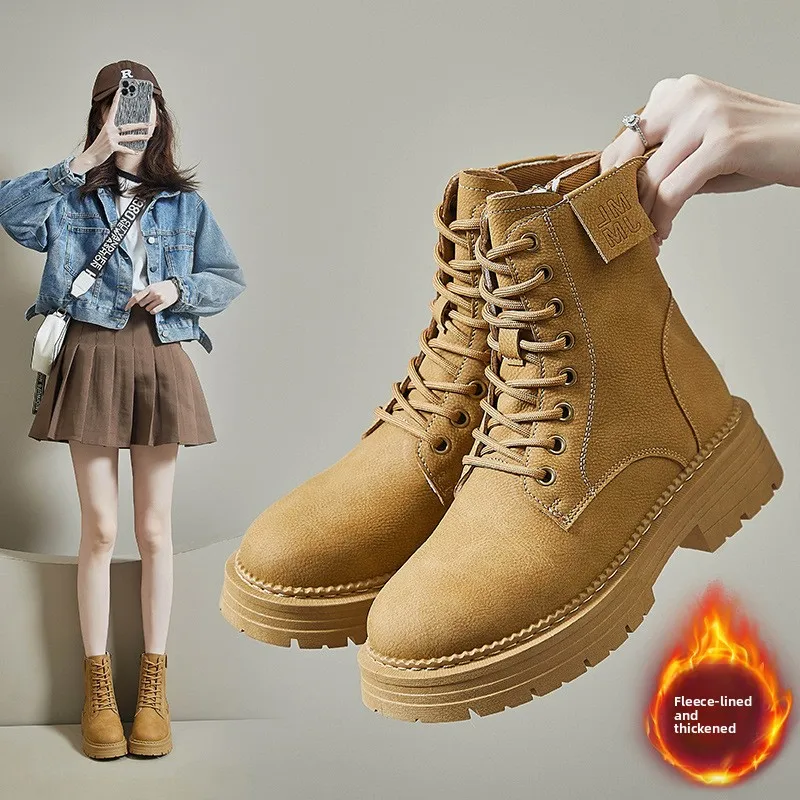 

Женские зимние ботинки на флисовой подкладке, повседневные, высокие, в уличном стиле, теплые, с улучшенным комфортом, на резиновой подошве, с круглым носком