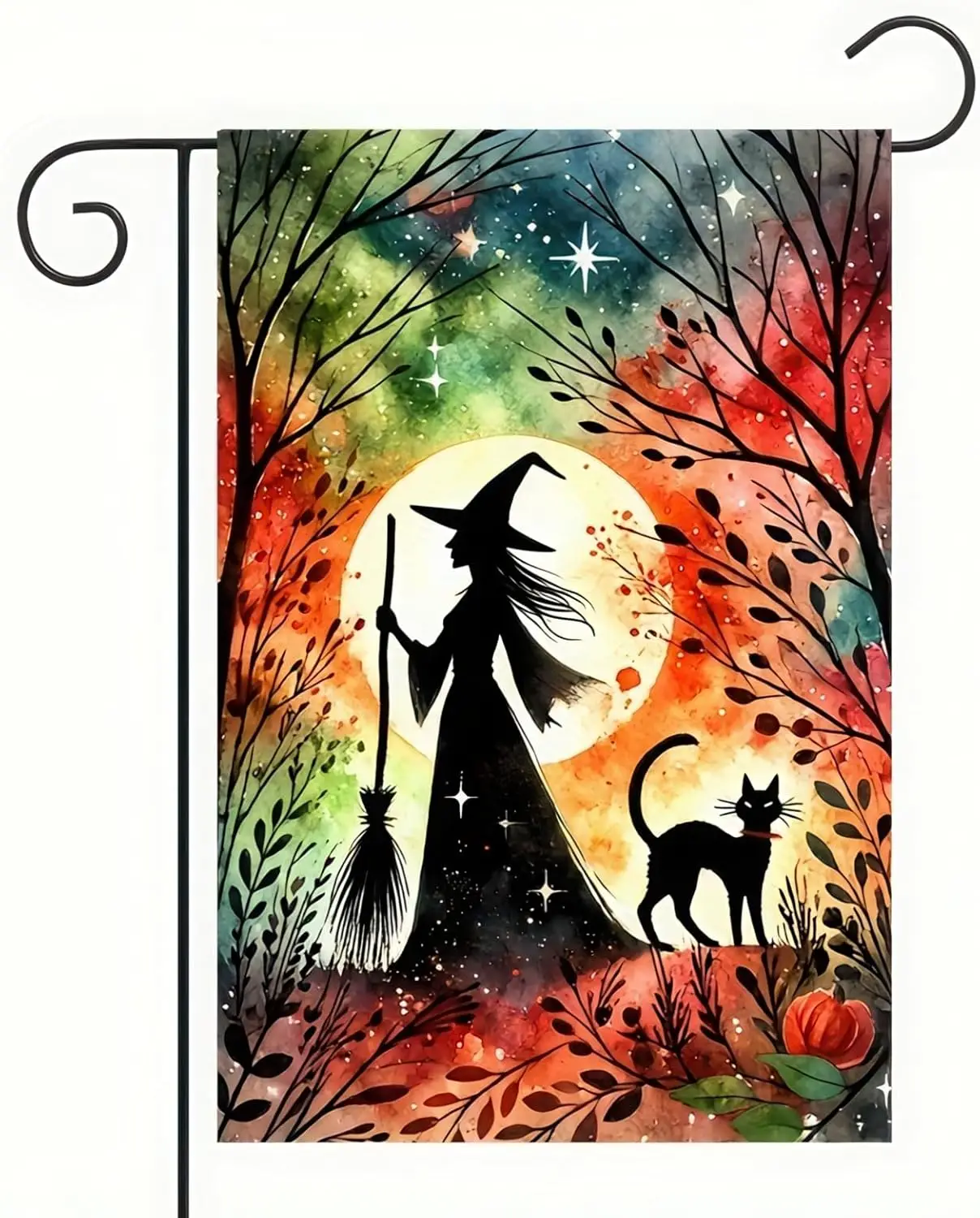 Halloween Garden Flag Double Sided 12x18 Flag Witch And Black Cat Garden Flag Fall Halloween House Garden Flag Yard Flag With Mo