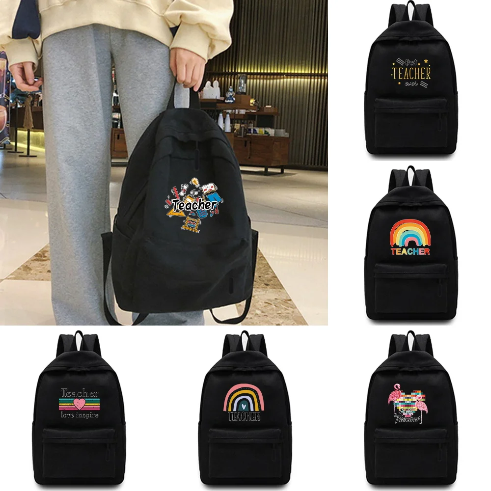 

Women's Backpack Teacher Print Female Multi-pocket Casual Woman Travel Bag High Quality Schoolbag for Teenage Girl Book Knapsack