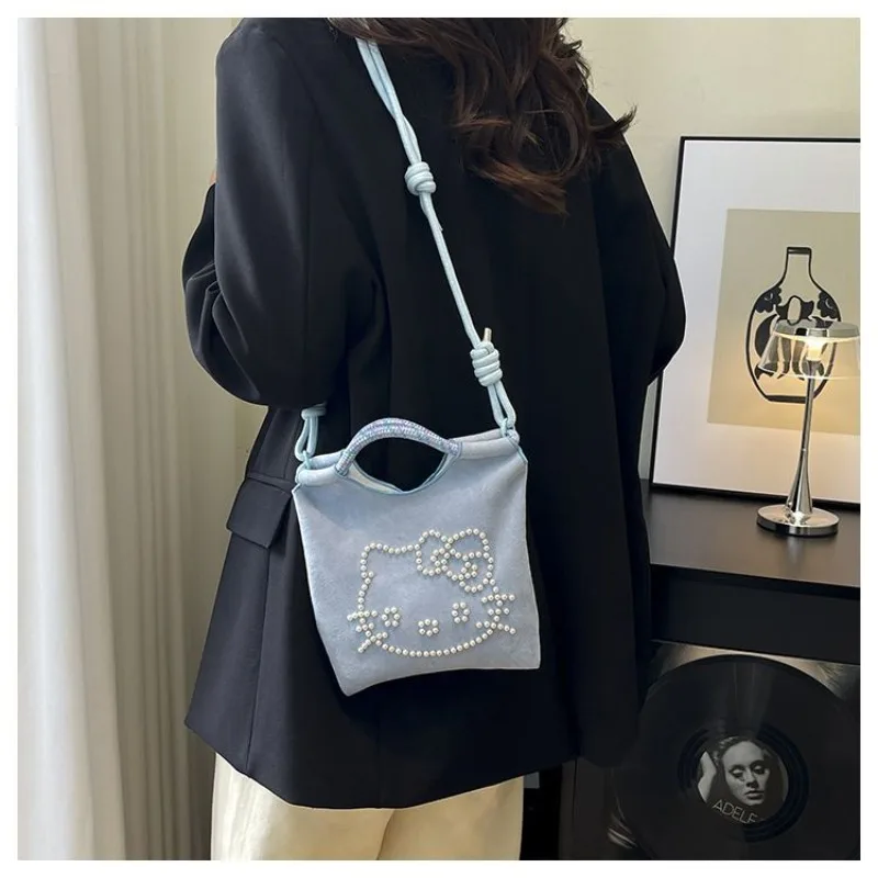 

Hello Kitty Embroidered Canvas Bag, Women Handbag Crossbody Bag, Mori Style Versatile Shoulder Bag, Light Luxury Aesthetic Bag