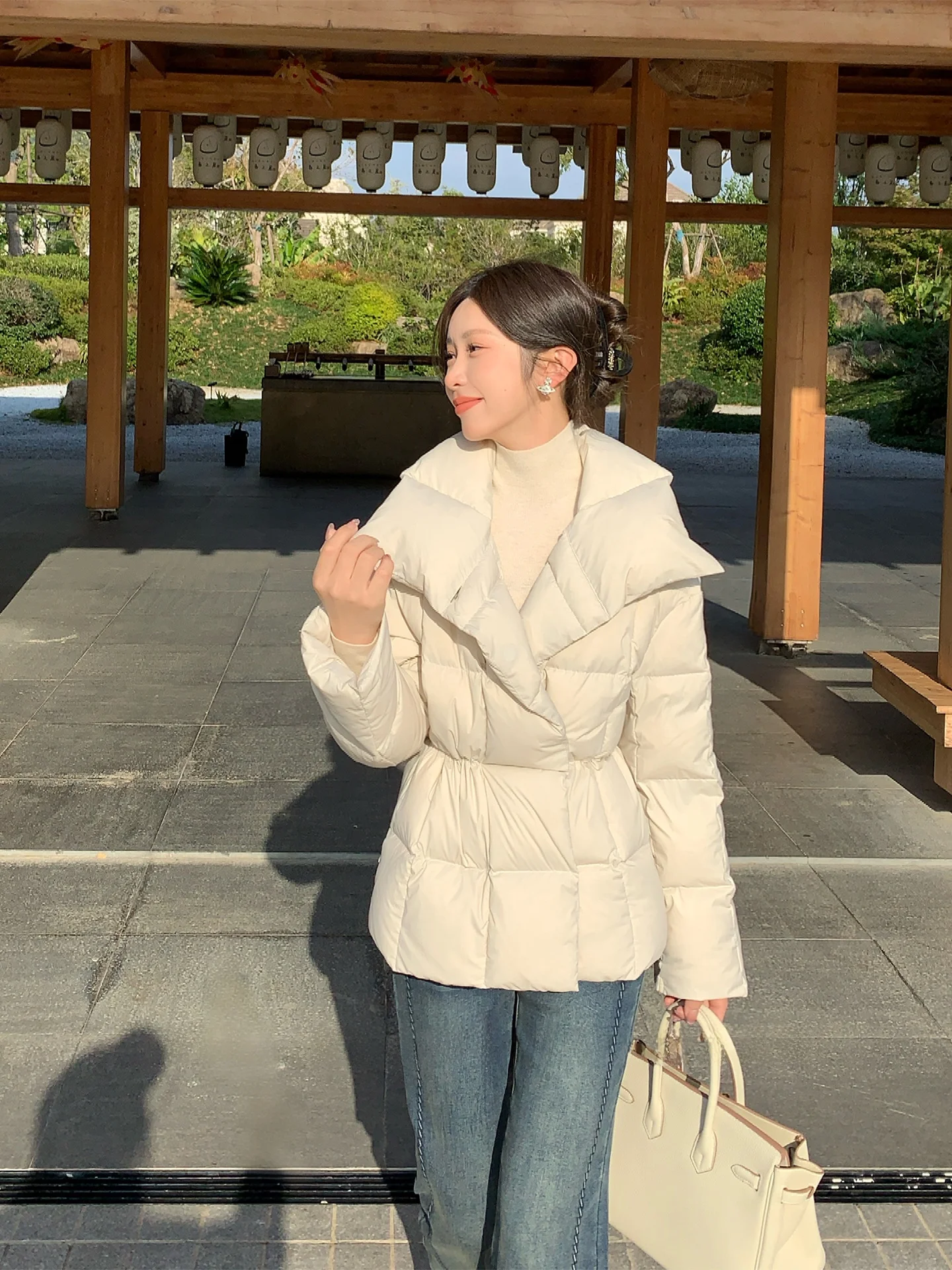 

Warm Winter Puff White Du down ort Coat Women's Faion Slim Fit Turn-down Collar Jaet 2025 New Sle Casual Outerwear