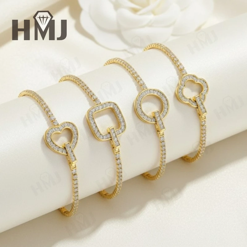 

Полный браслет из муассанита с круглым муассанитом цвета D диаметром 2 мм S925, посеребренным золотом для женщин, помолвка, Рождественский подарок на каждый день