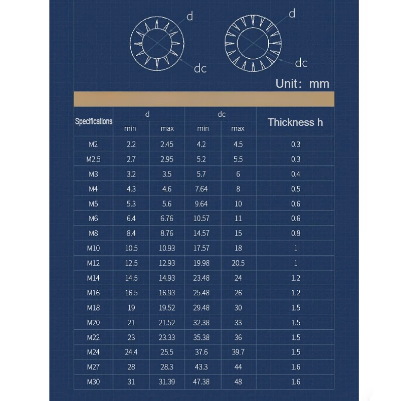 1~100pcs M3 M4 M5 M6 M8 M10 M12~M30 High Quality 304 Stainless Steel Internal External Teeth Metal Serrated Lock Washer