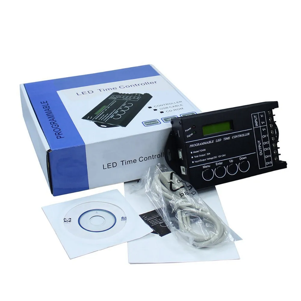 Controlador LED TC420 RGB de tiempo programable, 5 canales de salida Total, 20a, ánodo común programable para Módulo de tira led DC12V/24V