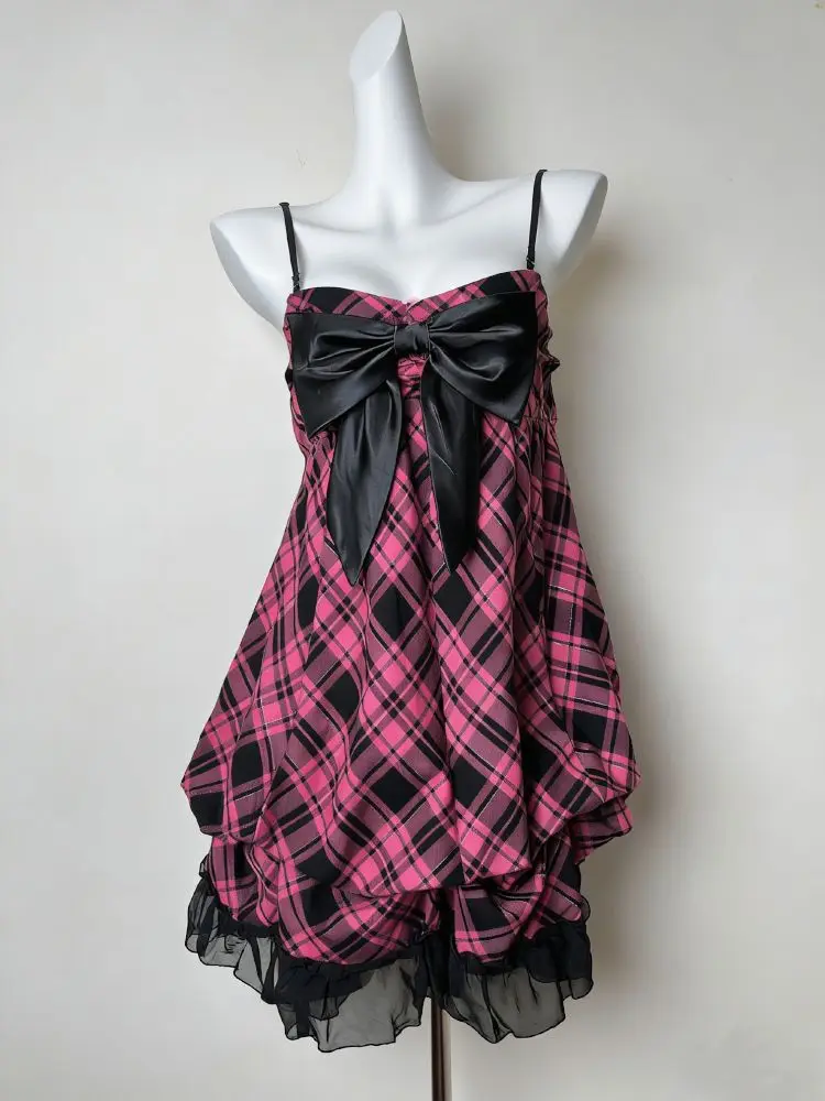 

Sleeveless Japanese Vintage Bubble Camisole Dress Women 2026 Summer Y2K Chic Party Beach Sweet Kawaii Outwear