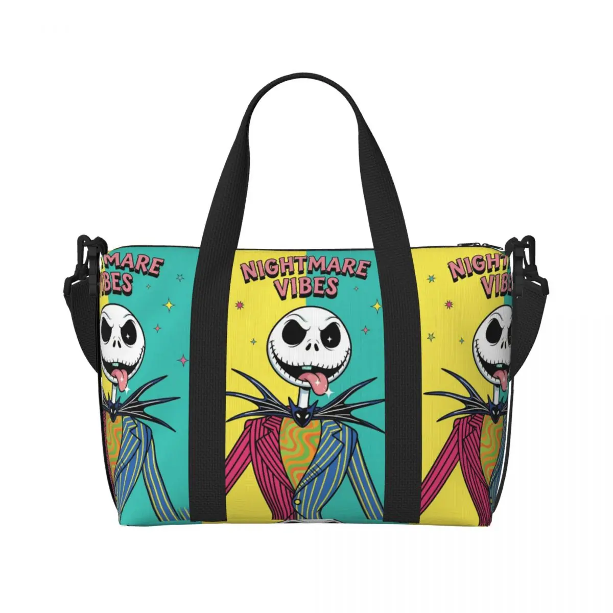 

Custom Jack S-Skellingtones Beach Tote Bag Women Extra Large Gym Carry On Nightmare Before Christmas Travel Shopping Bags