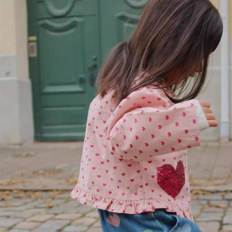 Vestido para meninas 2025 outono nova chegada impresso moda vestido infantil puro algodão bonito colarinho jaqueta jeans calças de perna reta