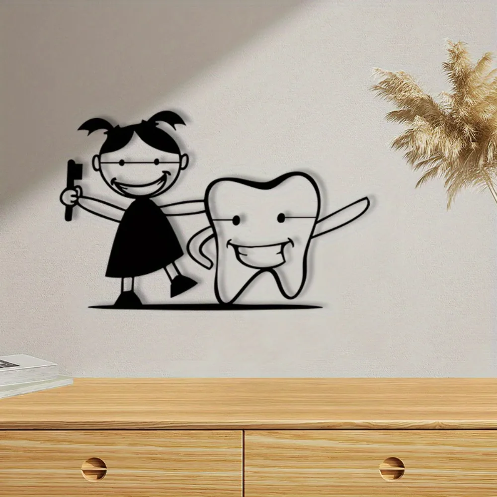 Brand 2D Flat Dental Metal Wall Art, Laser‑Cut Dentist Themed Silhouette Hanging Ornament for Dentist Office Clinic Living Room