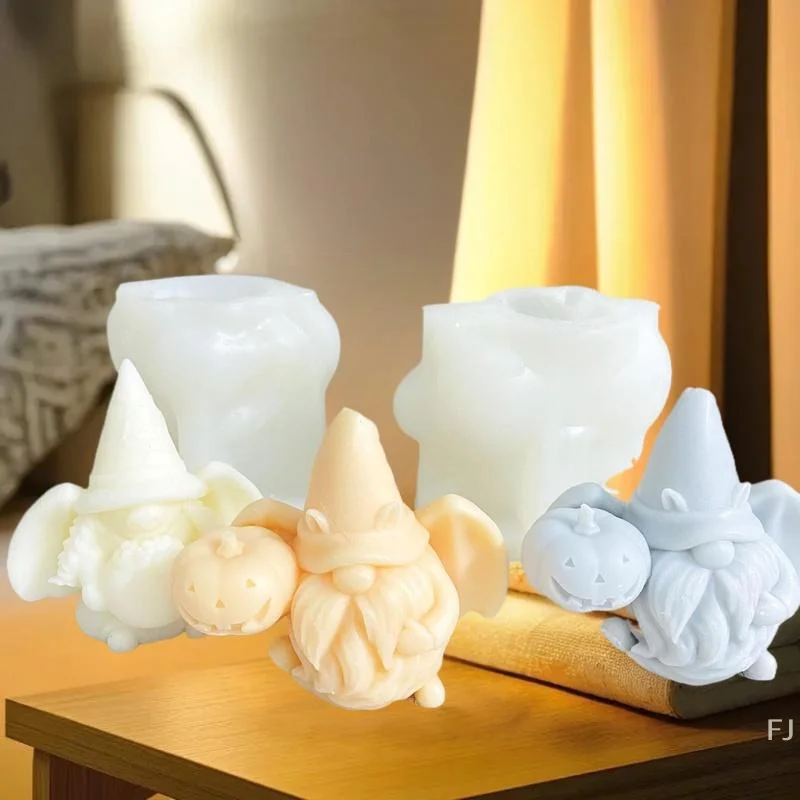 Forma silikonowa do samodzielnego wykonania świec aromaterapeutycznych i mydeł w kształcie dyniowego krasnala ze skrzydłami, idealna do dekoracji domu i na Halloween.