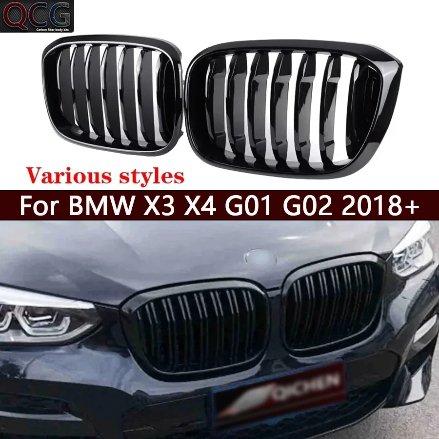 

For BMW X3 X4 G01 G02 2018+ Kidney Grille Glossy Black ABS Color Plastic Front Bumper Auto Decor Grill Car Accessories