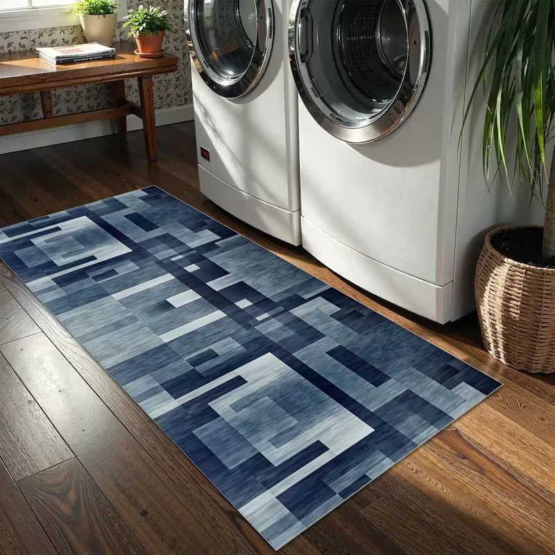 Minimalist Curved Line Runner Rug Black White Stripes Non Slip Mat Modern Geometric Carpet Kitchen Hall Entry Decor