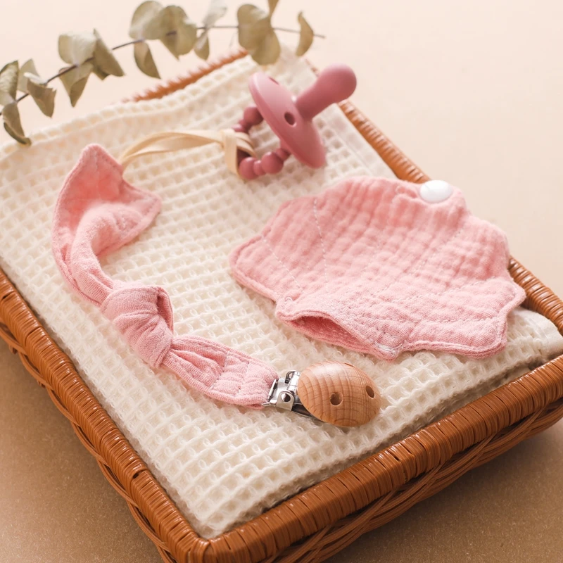 Baby Sea Shell Shape Pacifier Chain Clip Cotton Cloth Removable Soother Chain Nipples Holder Baby Silicone Pacifier Storage Box