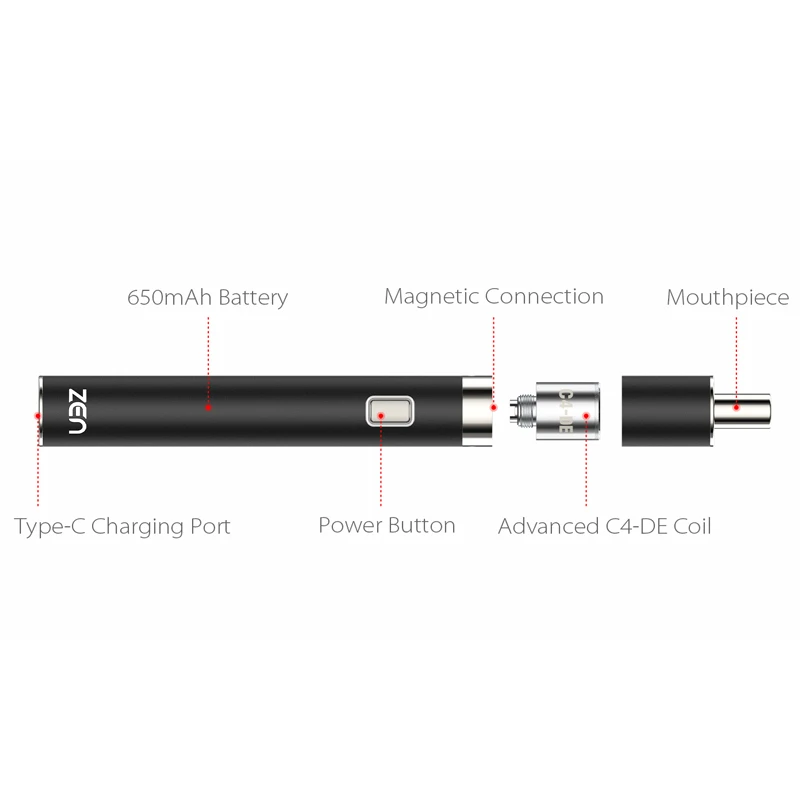 Oryginalny wosk Zen Yocan waporyzator akumulator 650mAh regulowane napięcie 2.8V/3.2V/3.6V z C4-DE parownik E-papierosowym o pojemności 1,6 ohm