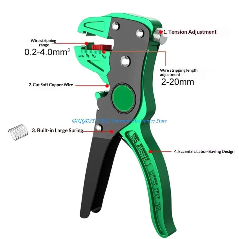 Automatic Wire Stripper Tool for Easy Stripping Cutting and Crimping Ergonomic Handle for Comfort Metal Construction