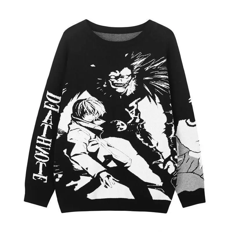 2024 Autumn Mens And Sweaters Women Hip Hop Streetwear Harajuku Death Note Sweater Retro Knitted Sweater Women Cotton Pullover