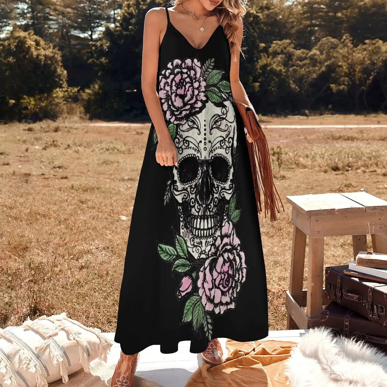 Sugar Skull & Roses Sleeveless Dress clothes for woman wedding guest dress 2025