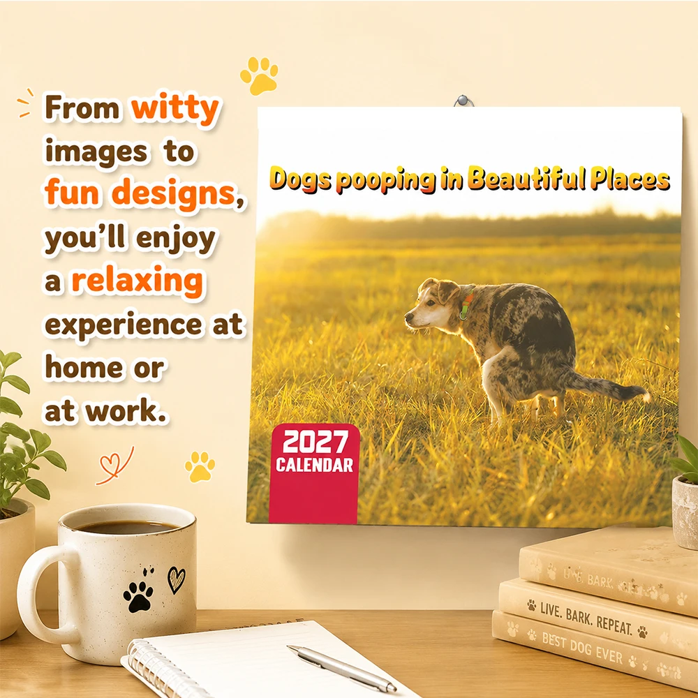 2027 Pooping Dogs Calendar Hangable Creative Daily Weekly Monthly Planner Agenda Schedule Organizer for Home Decor Wall Calendar