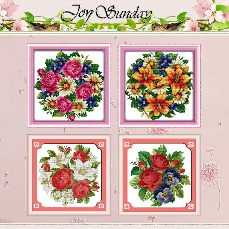 Flowers Rose Lily Patterns Counted Cross Stitch Set 11CT 14CT 16CT Stamped DMC Cross-stitch Kit Embroidery Needlework Home Decor