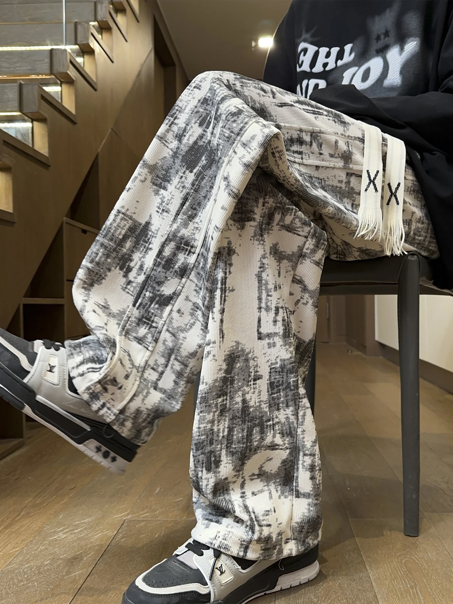 

Casual Chino Pants Men's Tie Dye Corduroy Loose Fit Straight Leg Large Size Wide Leg Pants Spring 2026 New Arrival