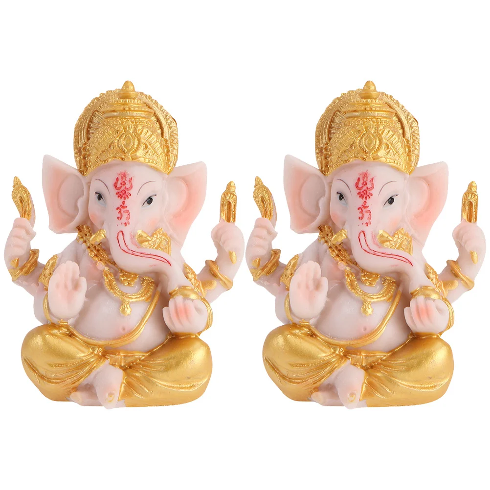 

2Pcs Elephant God Statues Resin Hindu Elephant God Sculptures Feng Shui Wealth Sculpture Office Room Desktop Decoration Gift