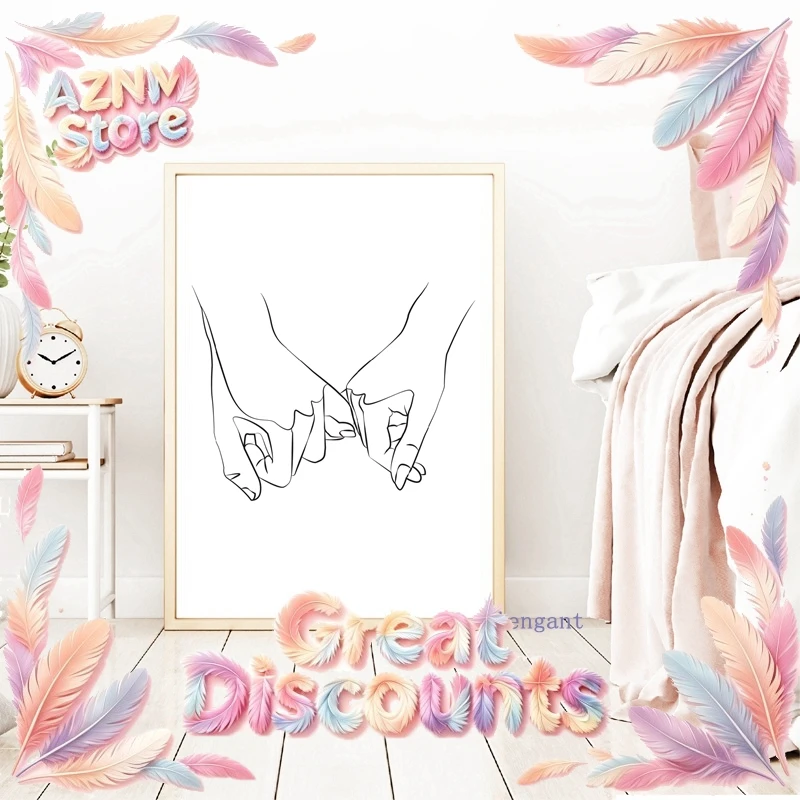 Pinky Swear One Line Drawing Art Print Minimalist Couple Love Decor Modern Wall Art Canvas Painting Poster Bedroom Home Decor
