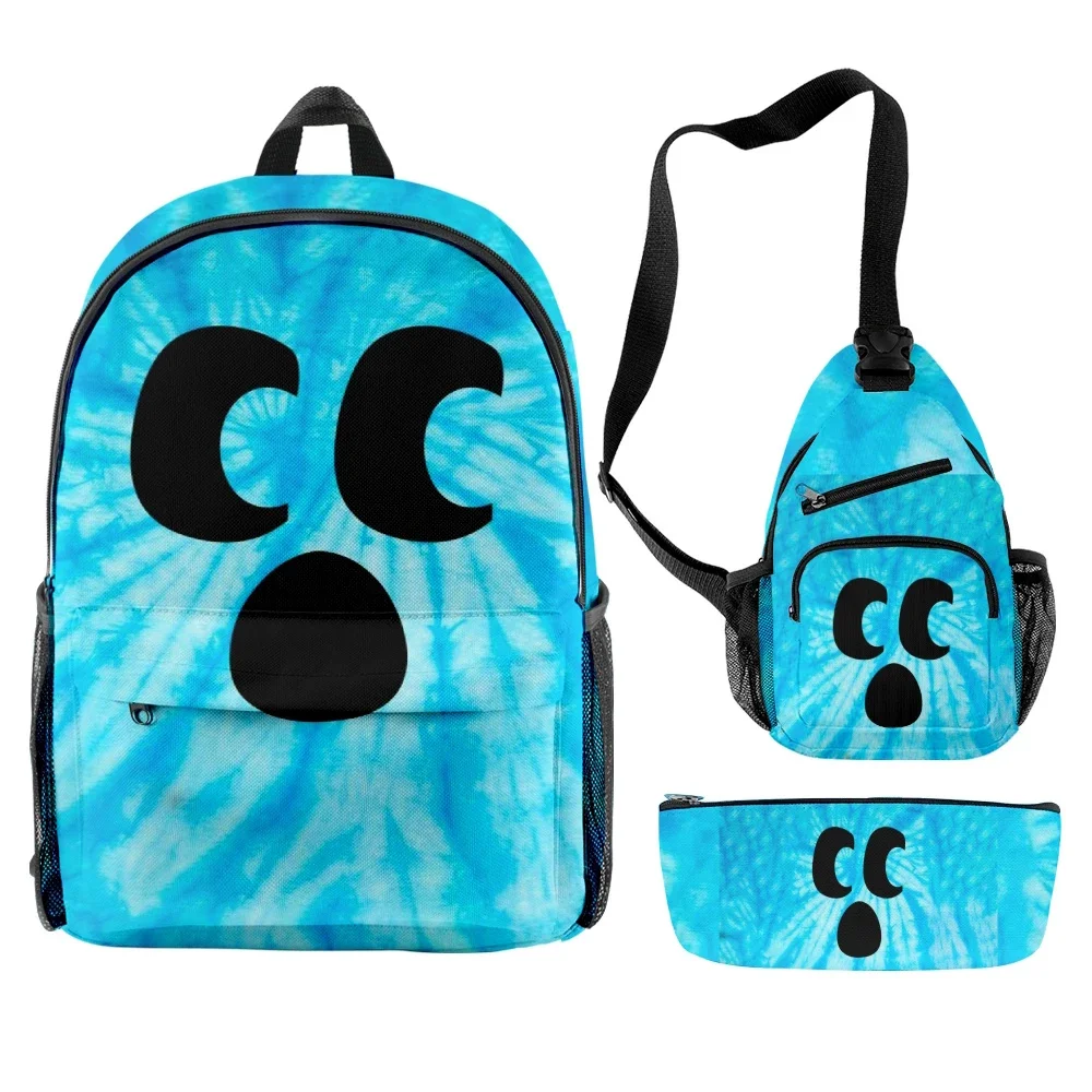 3 Pieces Set Diamond Craftee Face Tie Dye Boy Girl Cartoon Backpack Chest Bag Pen Case Primary Middle School Students Schoolbag