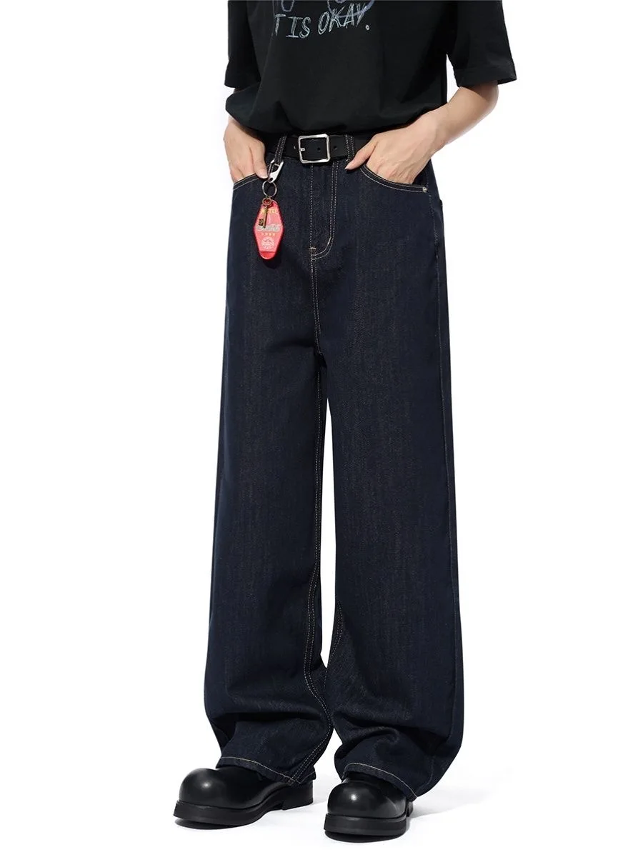 الأمريكية شارع العليا ريدلاين الدينيم السراويل الرجال ربيع الخريف خمر الظلام مستقيم بنطلون موضة فضفاض الظهر باريس مشبك الجينز #6