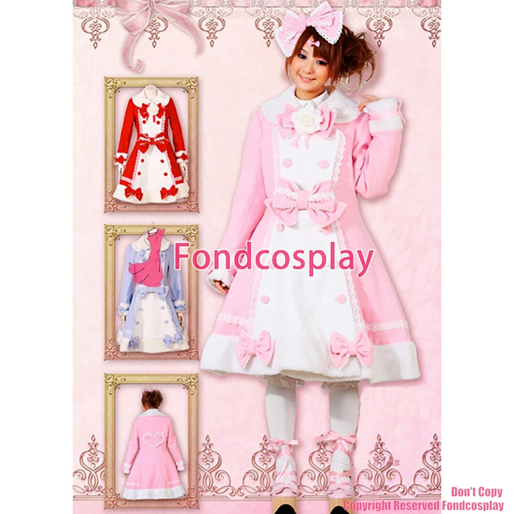 fondcosplay Gothic Lolita Punk Sweet Pink White Wool Coat Jacket Bowknot Cosplay Costume CD/TV[CK1345]