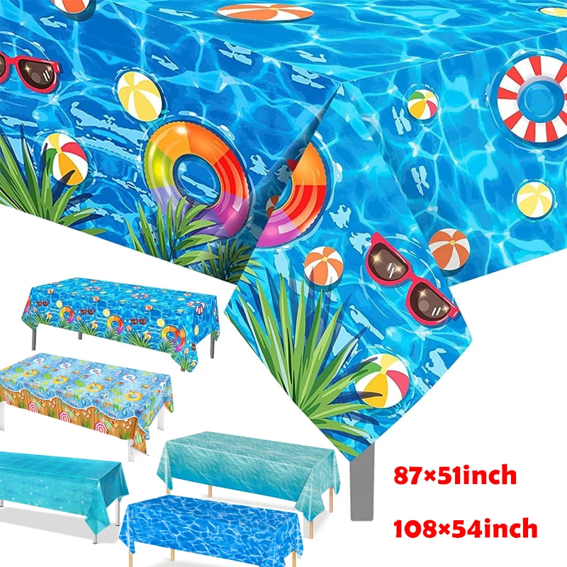 Beach Theme Party Supplies Summer Pool Disposable Tablecloth Plastic Waterproof Hawaiian Party Birthday Table Decorations