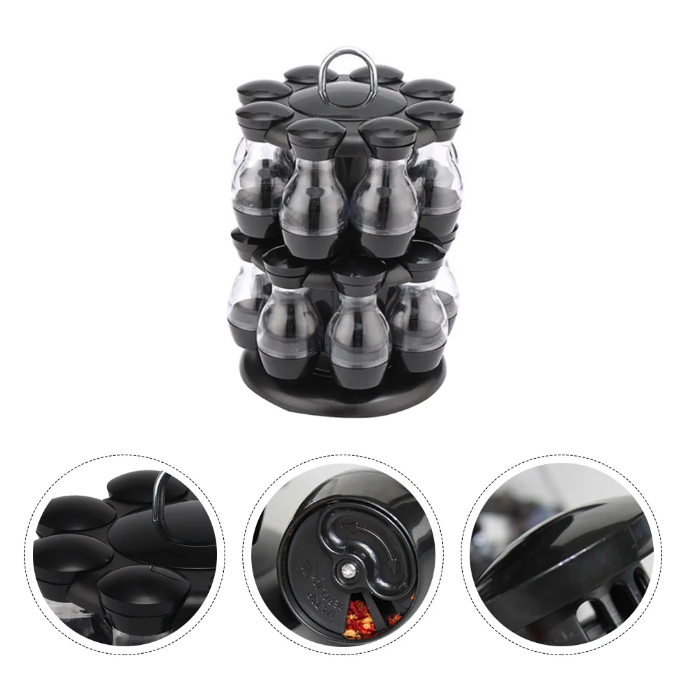 

16pcs Seasoning Jars Rack Sealed Pot Spice Case Condiment Kitchen Bar Accessories ABS AS Chrome Metal Smooth Safe