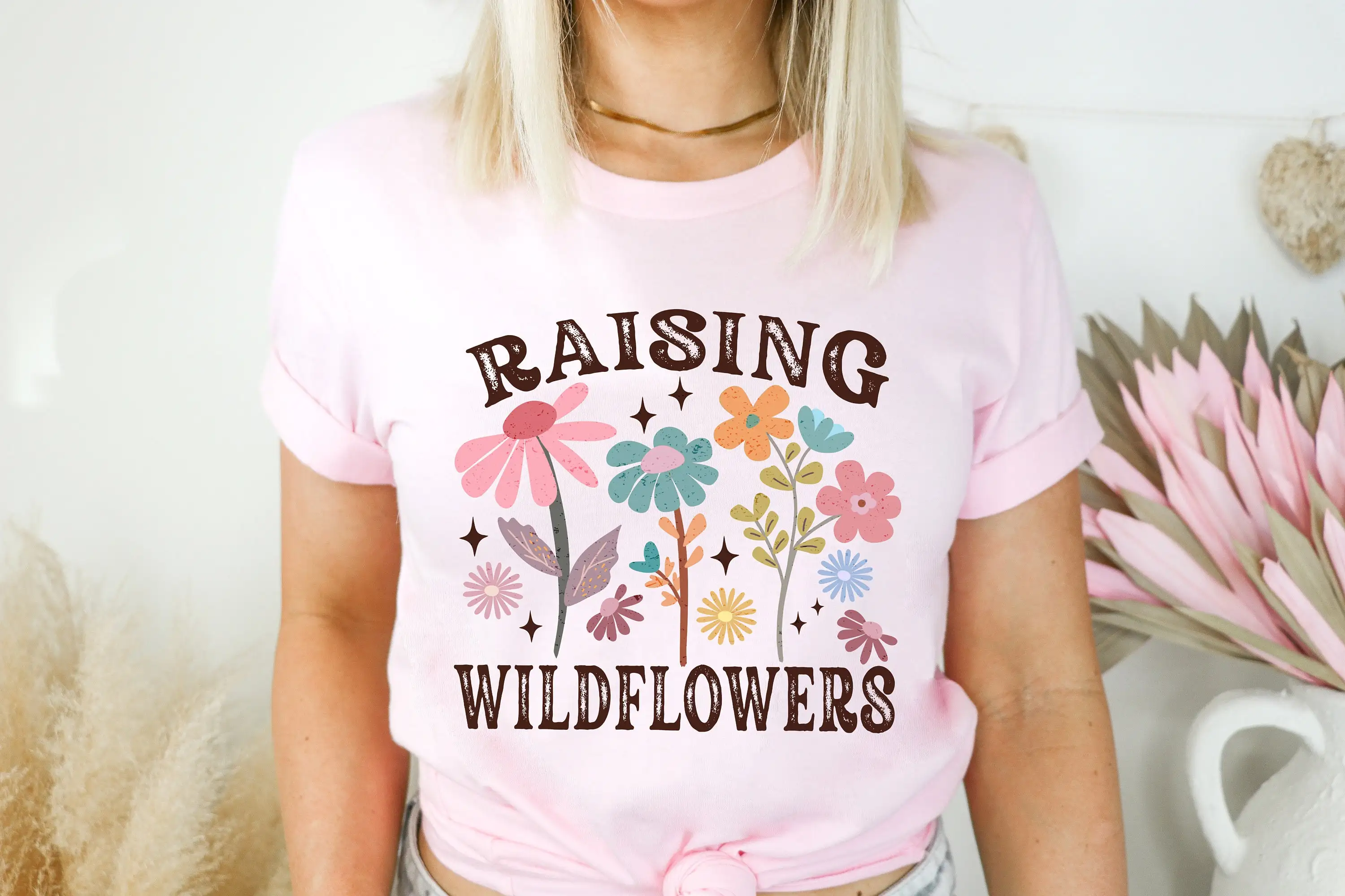 Raising Wildflowers T Shirt Flower Lover Mama Floral Wildflower Botanical Nature Boho RTR293