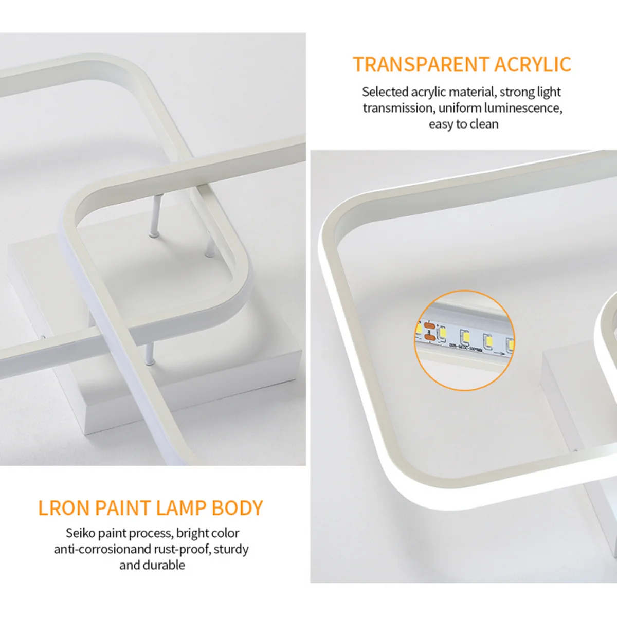 Moderne quadratische Deckenleuchte, LED-Kronleuchter, 42 W Acryl-Deckenleuchte für Küche, Esszimmer, Wohnzimmer, Studio, Büro, 6500 K – Detail 8