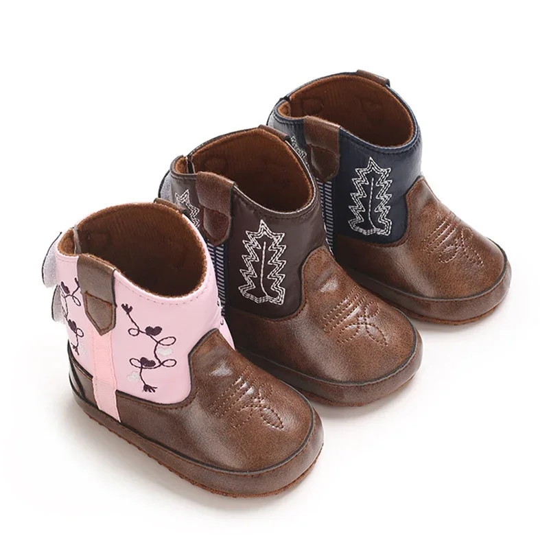 Baby Shoes Western Denim Midsole Boots Winter Autumn Infant Boys Girls PU Printing Soft Bottom Anti Slip Casual Walking Shoes