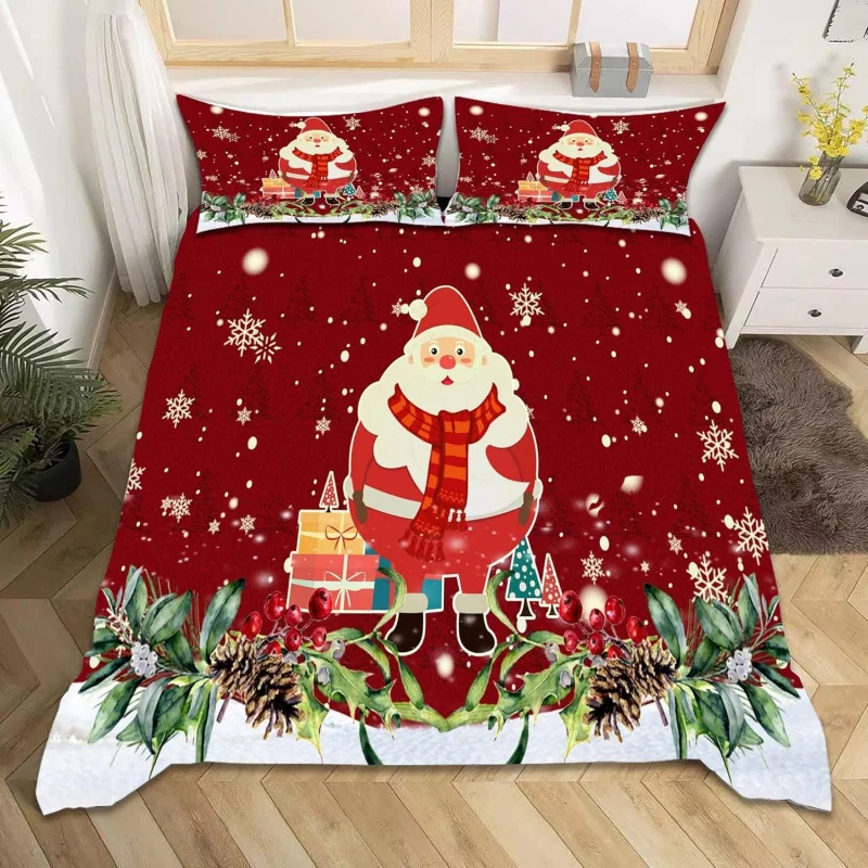 

White and red Christmas bedding set large, decorative duvet cover, 3 soft microfiber zippered duvet covers pillowcases