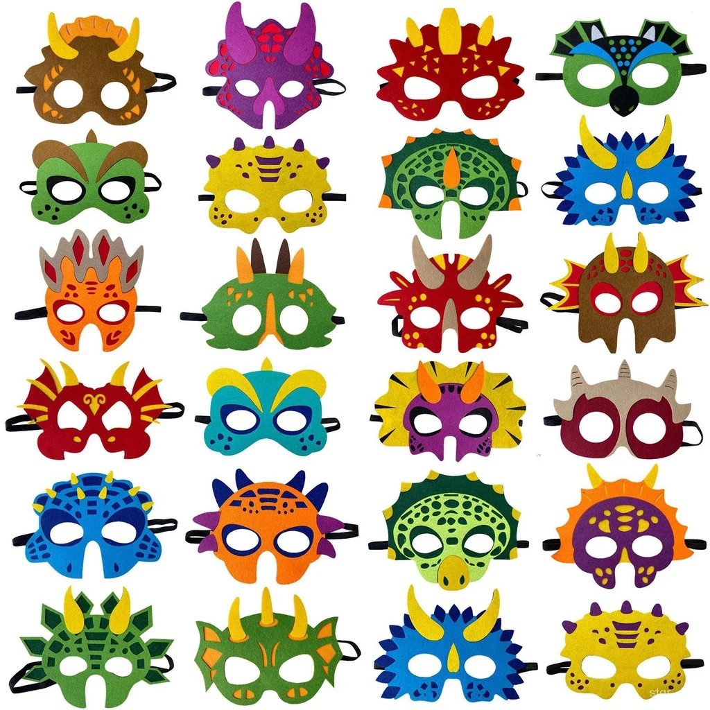 24 Pcs Dinosaur Party Masks Felt Material Dino Party Supplies  Decoration Different Types for Halloween Christmas Birthday Party