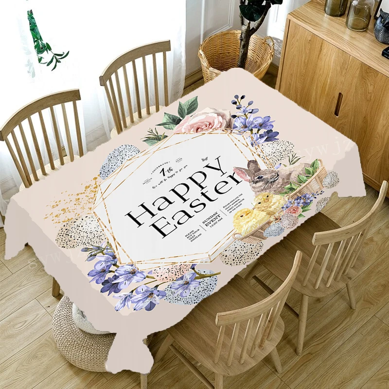 Egg Bunny Print Tablecloth Happy Easter Tablecloth Party Banquet Table Holiday Decoration Rectangular Table Mat Accessories