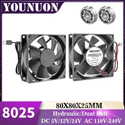 YOUNUN 1 adet 80mm 8025 8080x25mm soğutma fanı 5V/12V/24V DC fırçasız soğutma soğutucu Fan 8025 kollu ve çift bilyalı rulman eksenel Fan