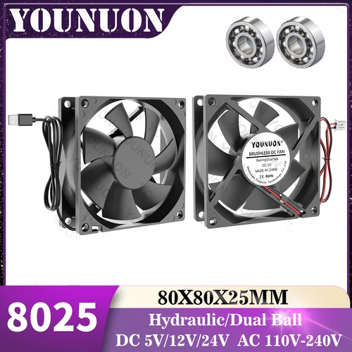 YOUNUN 80mm 8025 80X80X25MM ventilador de refrigeración 5V/12V/24V DC ventilador enfriador sin escobillas 8025 manga y ventilador Axial de doble rodamiento de bolas