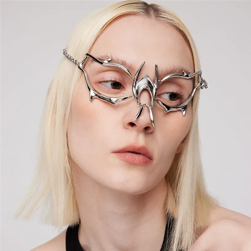 2023 New Gothic Hip-Hop Metal Punk Style Streamline Metal Face Decoration Shaped Face Jewelry Gift