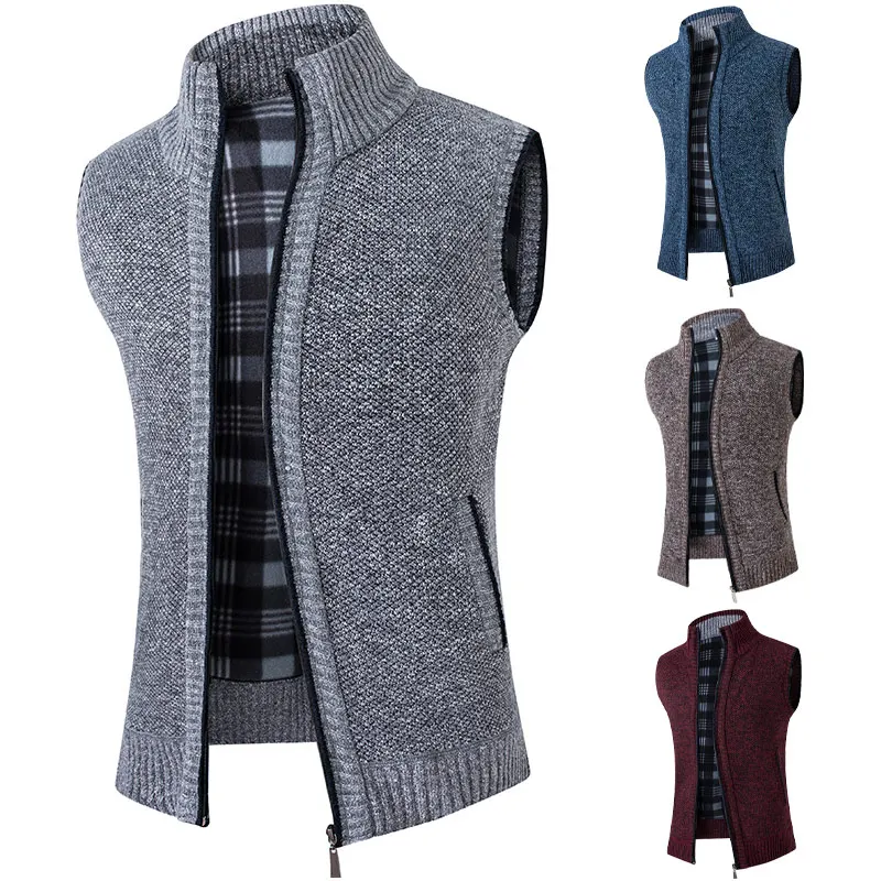 

Men's Knitted Fce Lined Loose Casual Svel Sweater Vest Warm Autumn Winter New Sle Korean Version Leisure Knitwear