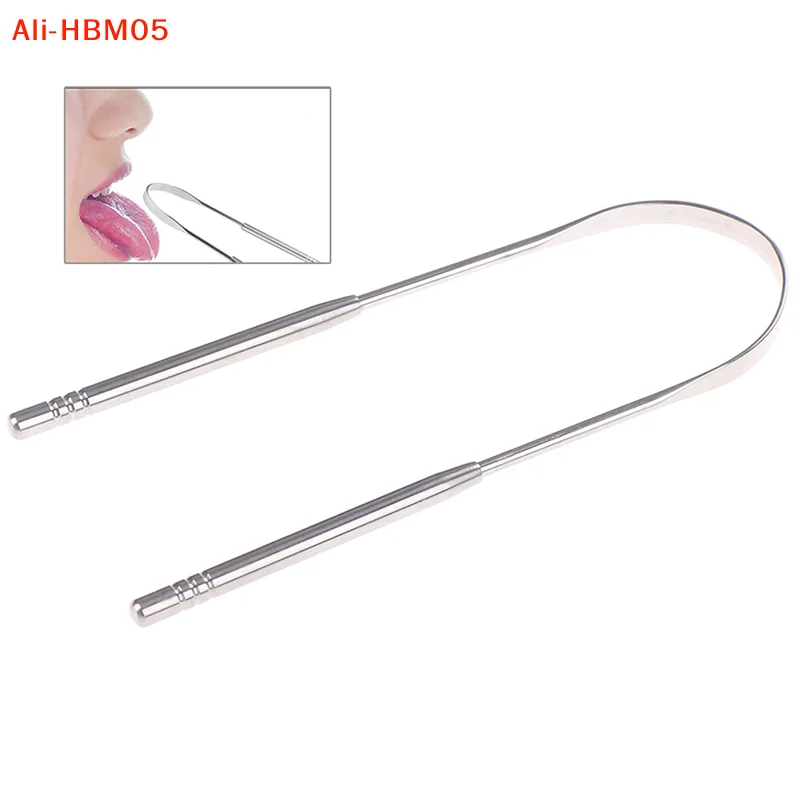 (HB05)1Pc Stainless Steel Tongue Scraper Silver Metal Cleaner Eco-friendly Oral Care Fresh Tool Reusable Breath Brush