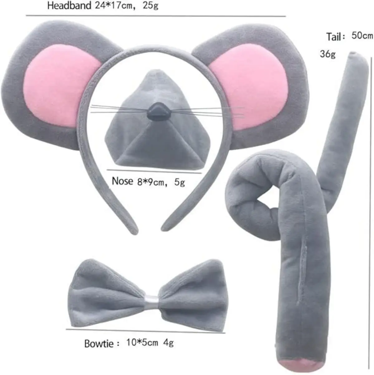 Grey Mouse Fancy Costume set Mice Ears Headband Nose Tail Bow Tie Rat Tutu Skirt Animal Theme Cosplay Outfit Party