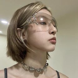 Rimless Gradient Snake Shaped Mirror Leg Sunglasses Oversized Y2k Trendy Wrap Around Punk Technological Goggles Shades Women