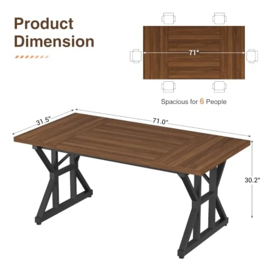 71 Inch Executive Desk for Home Office, Solid Wood Desktop in Matte Black, Heavy Duty Metal Legs, Modern Industrial Style with