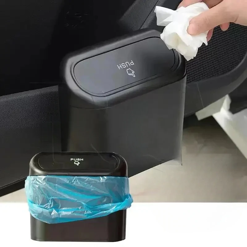 Universal Organizer Car Clamshell Trash Bin Hanging Vehicle Garbage Dust Case Storage Box Black ABS Square Pressing Trash Can 6P