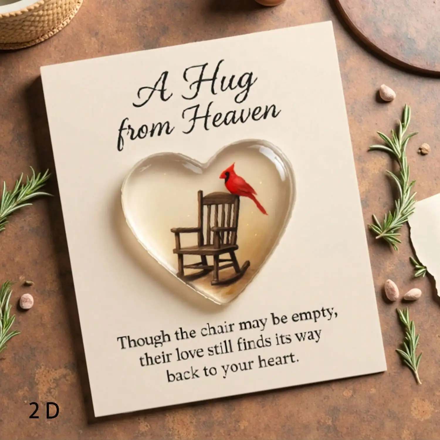 1Pc Pocket Hug Love Card - A Hug From Heaven, Heart-Shaped Memorial Statue With Bird, Including An Inspirational Sentiment Card. Suitable For Memorial Decoration, Home Decoration, And The Perfect Gift