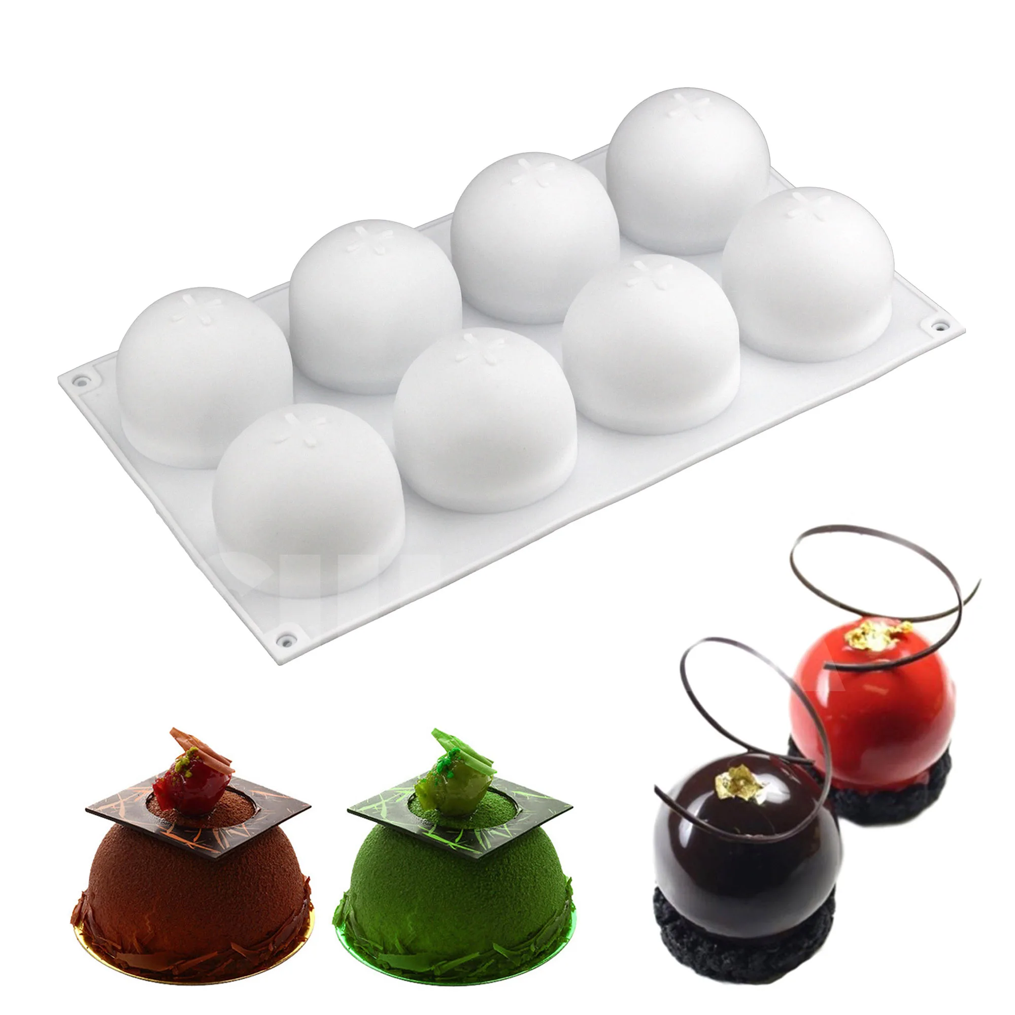 8 Hole Hemispherical Round  Cake Silicone Mold For DIY Bread Chocolate Dessert Brownies Baking Mould