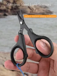 Mini tijeras de pesca pequeñas, cortador de línea PE, señuelo de acero inoxidable (superficie chapada en titanio), antióxido, tijeras portátiles para peces, herramientas