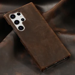 Genuine PULL-UP Retro Leather Phone Case For Samsung Galaxy S25 S24 Ultra S23 Plus S24Ultra S22Ultra A55 5G Luxury Back Cover